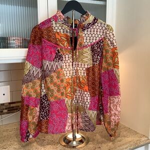 Fate Multicolor Patchwork Women's Blouse NWT Size Small Pullover